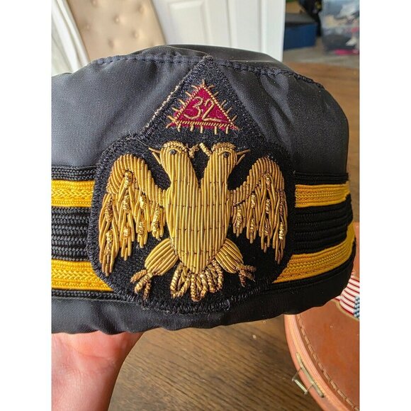 VTG 32ND DEGREE SCOTTISH RITE MASONIC FREEMASON CAP BULLION DOUBLE EAGLE EMBLEM - Picture 4 of 16